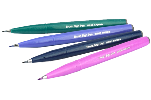 Pentel SES15C-6STB Brush Touch Sign Pen, 6 Color Set B